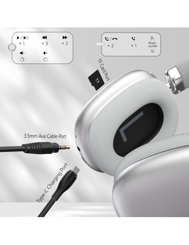 Auriculares Bluetooth AUDALA P5 Inalámbricos 40mm Plata