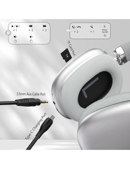 Auriculares Bluetooth AUDALA P5 Inalámbricos 40mm Plata