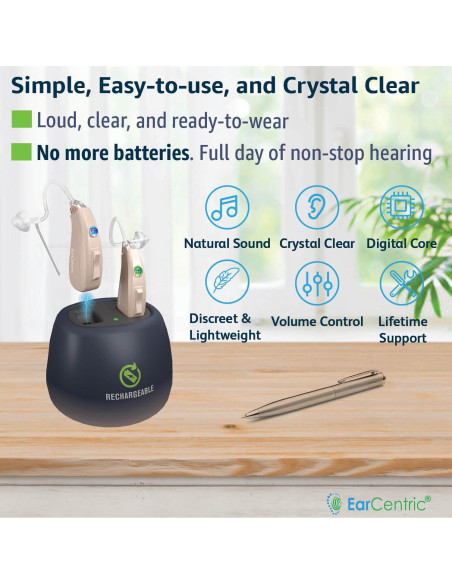 Audífonos Recargables EarCentric EZ-Beige BTE para Personas Mayores