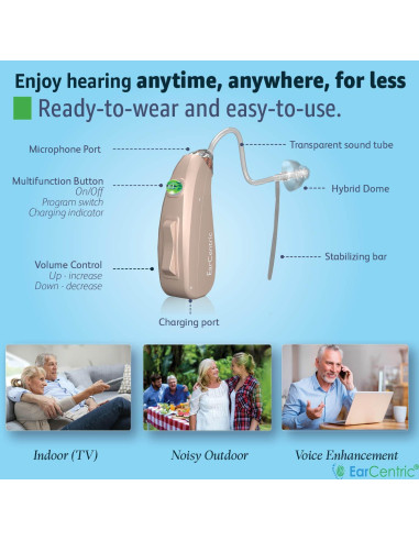 Audífonos Recargables EarCentric EZ-Beige BTE para Personas Mayores