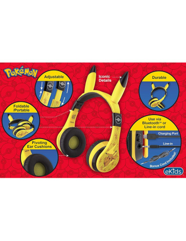 Auriculares Bluetooth eKids Pokemon PK-B50P, Volumen Reducido