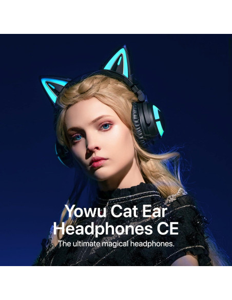 Auriculares YOWU CAT-CE Negro Bluetooth 5.2 con Luz RGB