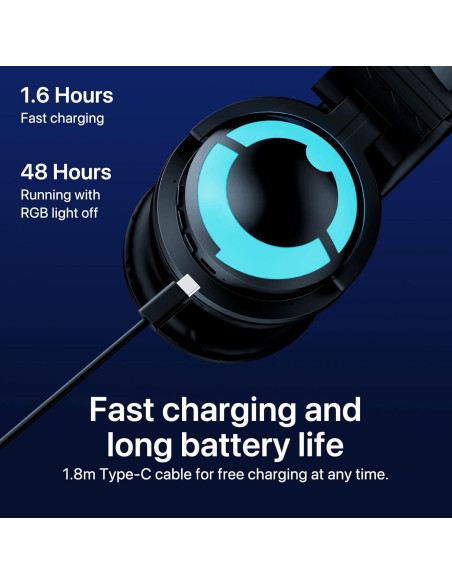 Auriculares YOWU CAT-CE Negro Bluetooth 5.2 con Luz RGB