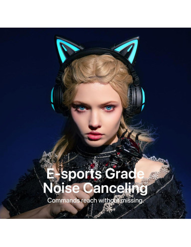 Auriculares YOWU CAT-CE Negro Bluetooth 5.2 con Luz RGB