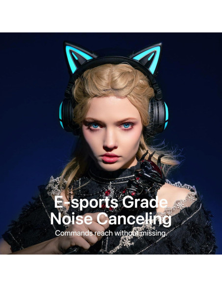 Auriculares YOWU CAT-CE Negro Bluetooth 5.2 con Luz RGB