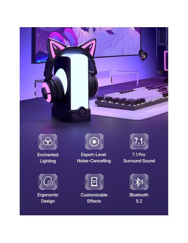 Auriculares YOWU CAT-CE Negro Bluetooth 5.2 con Luz RGB