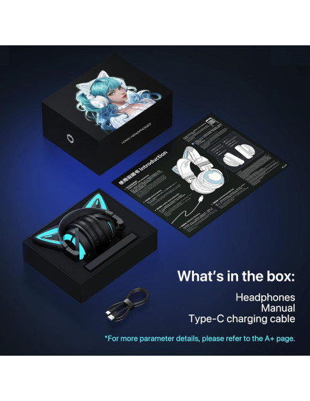 Auriculares YOWU CAT-CE Negro Bluetooth 5.2 con Luz RGB