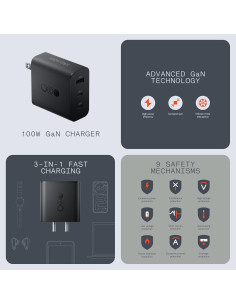 Cargador Rápido GaN 100W CMF USB-C 3 Puertos Gris Oscuro 2