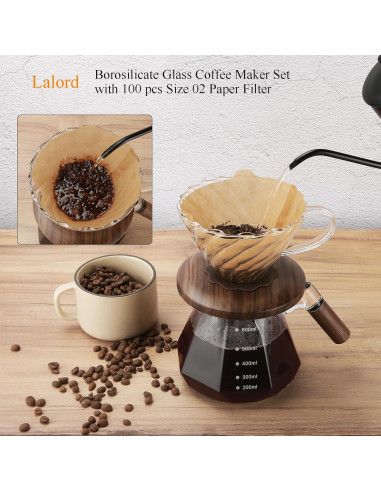 Cafetera de Goteo Lalord 600 ml Vidrio Borosilicato con Filtros