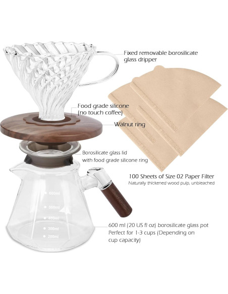 Cafetera de Goteo Lalord 600 ml Vidrio Borosilicato con Filtros