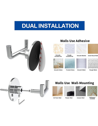 Gancho Doble Adhesivo Ruacq Redondo Acero Inoxidable 2 Pzs