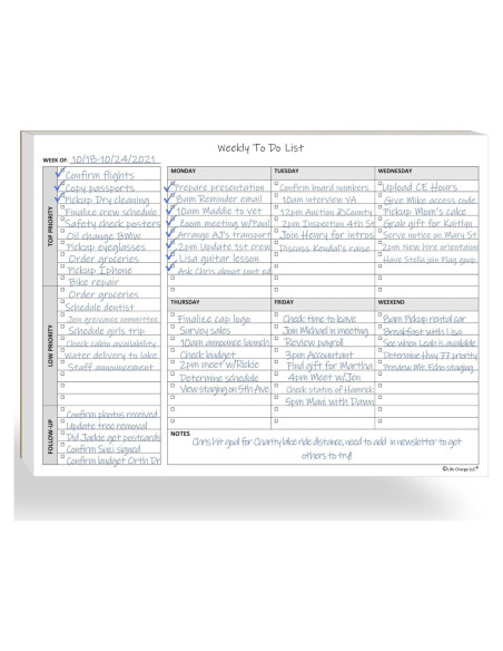 Bloc de Notas Semanal de Tareas Life Charge 60 Páginas 28x22cm