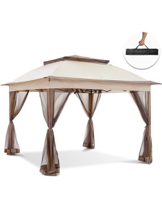 Gazebo Pop Up 3.35m x 3.35m MeetLeisure Beige con Mosquitera 2