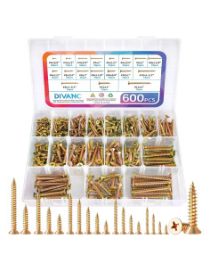 Kit de Tornillos de Madera DIVANC 600 Pcs Acero Inoxidable