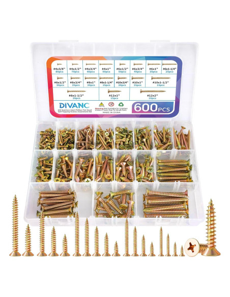 Kit de Tornillos de Madera DIVANC 600 Pcs Acero Inoxidable