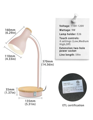 Lámpara de Escritorio Táctil Rosa LALISU 3 Niveles Regulable