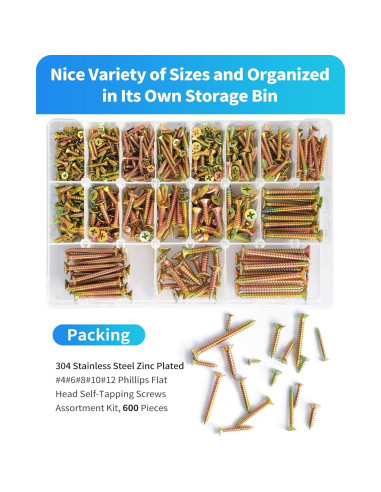 Kit de Tornillos de Madera DIVANC 600 Pcs Acero Inoxidable