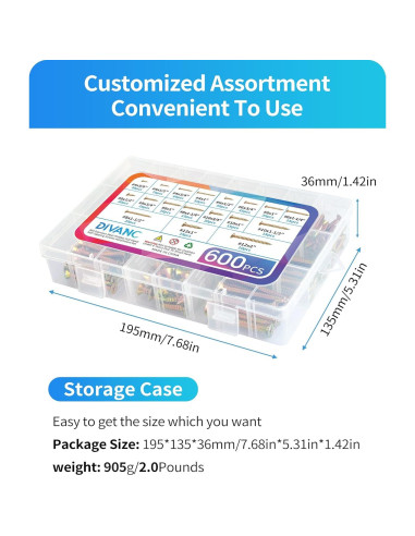 Kit de Tornillos de Madera DIVANC 600 Pcs Acero Inoxidable