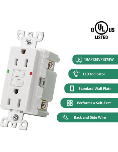 Enchufe GFCI 15A WENGART Blanco con LED y Placas Decorativas