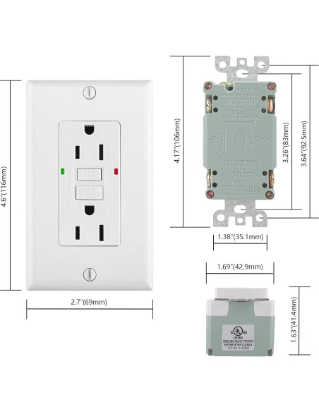 Enchufe GFCI 15A WENGART Blanco con LED y Placas Decorativas