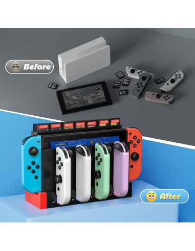 Cargador FastSnail para Joy-Con Nintendo Switch con Soporte 28 Tarjetas