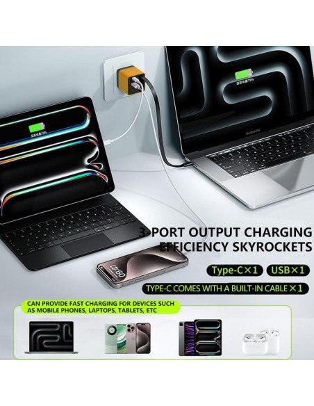 Cargador Tobre 3 en 1 GaN 80W con Cable Retráctil para iPhone 17