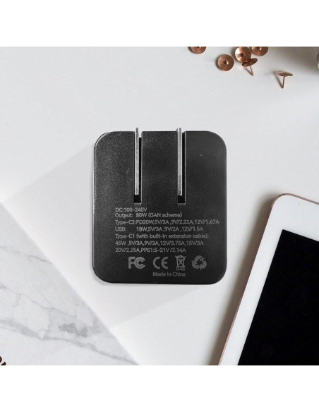 Cargador Tobre 3 en 1 GaN 80W con Cable Retráctil para iPhone 17