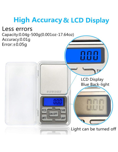 Escala Digital de Cocina WOWOHE 500g Alta Precisión Portátil