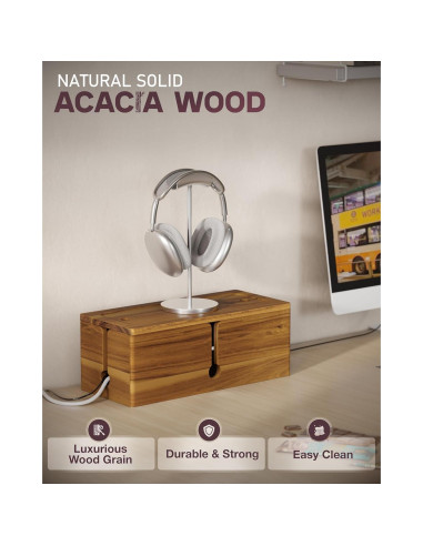 Caja de Gestión de Cables Grande BLUEWEST de Acacia 39.9x15.5cm