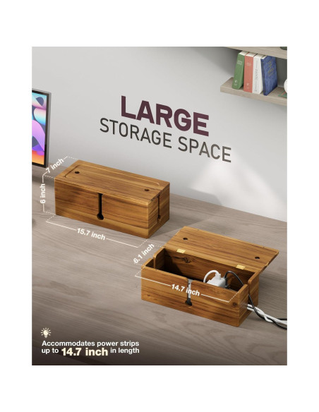 Caja de Gestión de Cables Grande BLUEWEST de Acacia 39.9x15.5cm