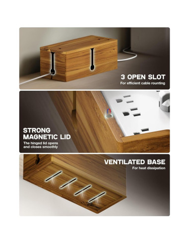 Caja de Gestión de Cables Grande BLUEWEST de Acacia 39.9x15.5cm