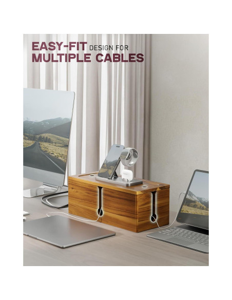 Caja de Gestión de Cables Grande BLUEWEST de Acacia 39.9x15.5cm