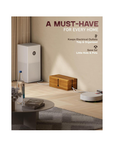 Caja de Gestión de Cables Grande BLUEWEST de Acacia 39.9x15.5cm