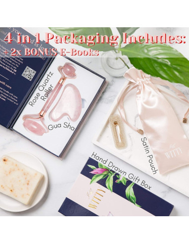 Set de Rodillo Facial y Gua Sha WITTY Cuarzo Rosa - 15cm