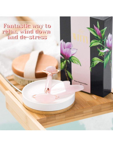 Set de Rodillo Facial y Gua Sha WITTY Cuarzo Rosa - 15cm