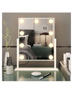 Espejo de tocador VVSmriti con luces LED 360 y aumento 5X