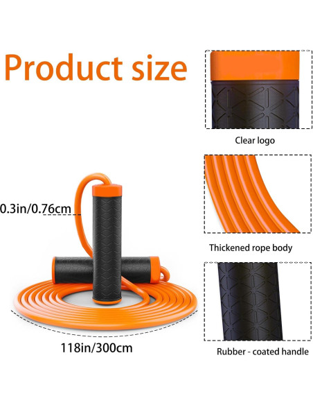 Cuerda de Salto con Peso Ajustable qiyeyeye para Fitness