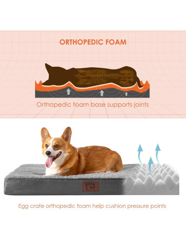 Cama ortopédica EHEYCIGA XL para perros grandes, gris 104x69 cm