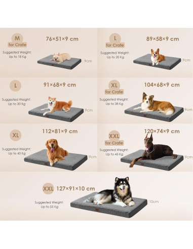 Cama ortopédica EHEYCIGA XL para perros grandes, gris 104x69 cm