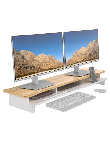 Soporte Elevador para Monitor Doble 108 cm Bambú Natural