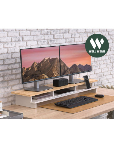 Soporte Elevador para Monitor Doble 108 cm Bambú Natural