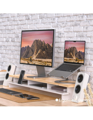 Soporte Elevador para Monitor Doble 108 cm Bambú Natural