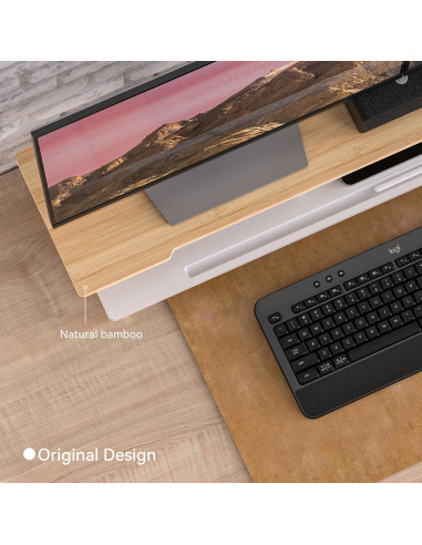 Soporte Elevador para Monitor Doble 108 cm Bambú Natural