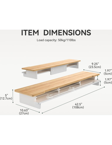 Soporte Elevador para Monitor Doble 108 cm Bambú Natural