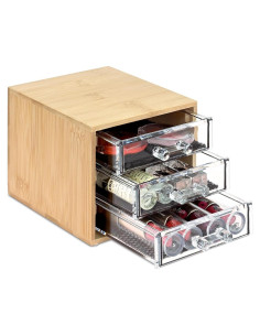Organizador de Maquillaje Ikee Design de Bambú con 3 Cajones