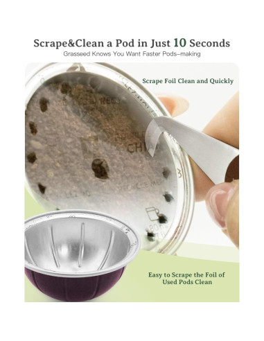 Kit de cápsulas reutilizables Grasseed Vertuo con 50 sellos