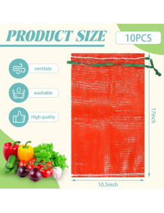 Juego de 10 bolsas de malla reutilizables WYOMER 46x26 cm 2