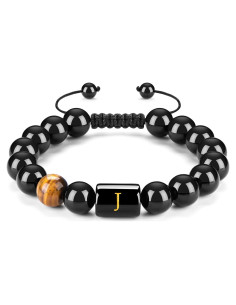 Pulsera de Iniciales para Hombres - Hecha a Mano con Ónix y Ojo de Tigre
