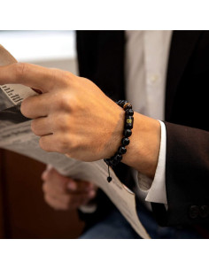 Pulsera de Iniciales para Hombres - Hecha a Mano con Ónix y Ojo de Tigre 2