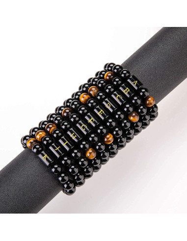 Pulsera de Iniciales para Hombres - Hecha a Mano con Ónix y Ojo de Tigre